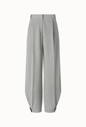 Striped Button-hem Trousers In Light Gray