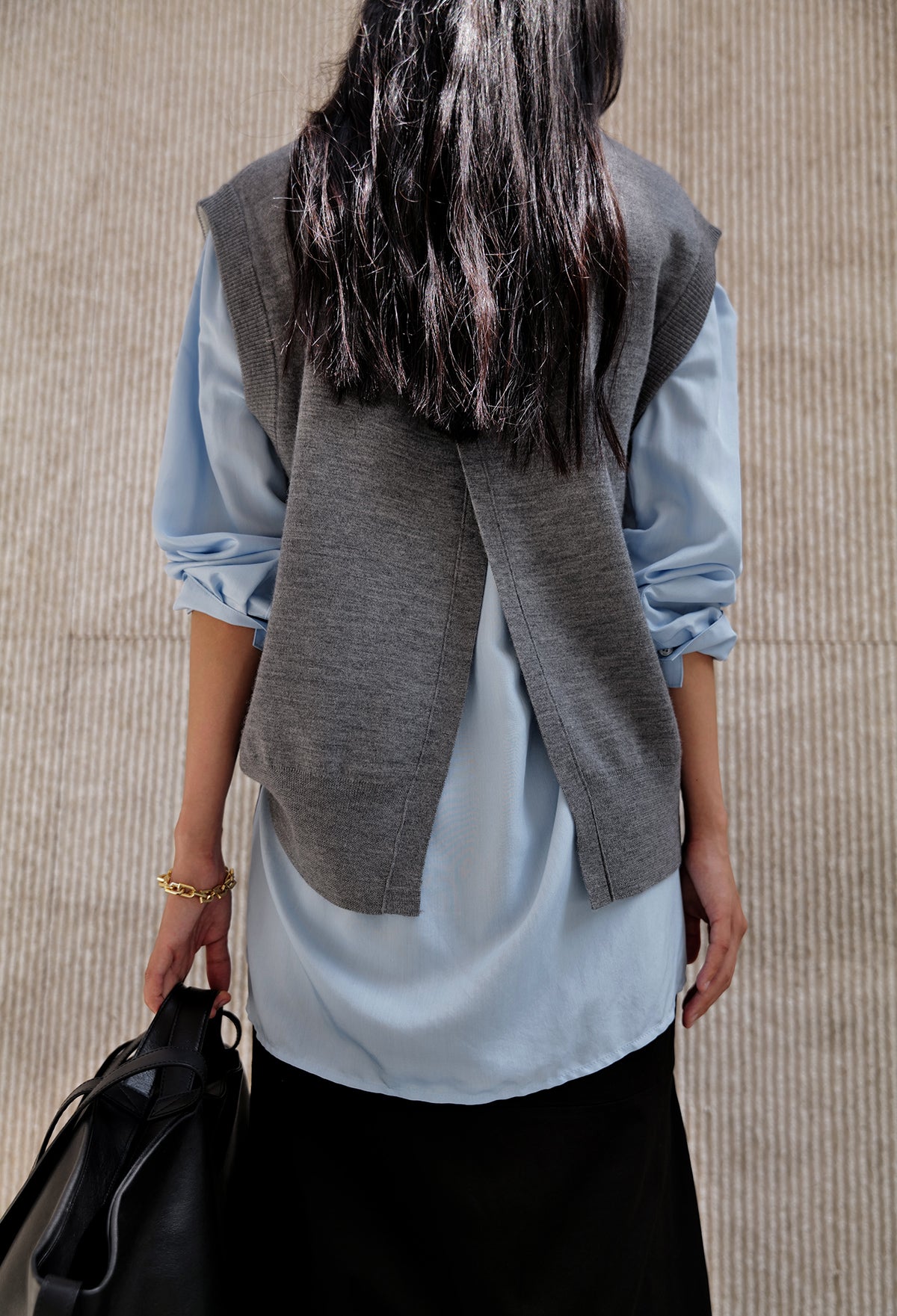Merino Wool Wrap Knitted Vest In Gray