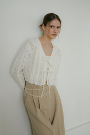 Crochet Knit Cardigan In Ivory