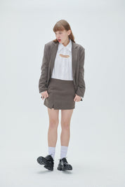 Herringbone Suit Mini Side Slit Skirt In Brown