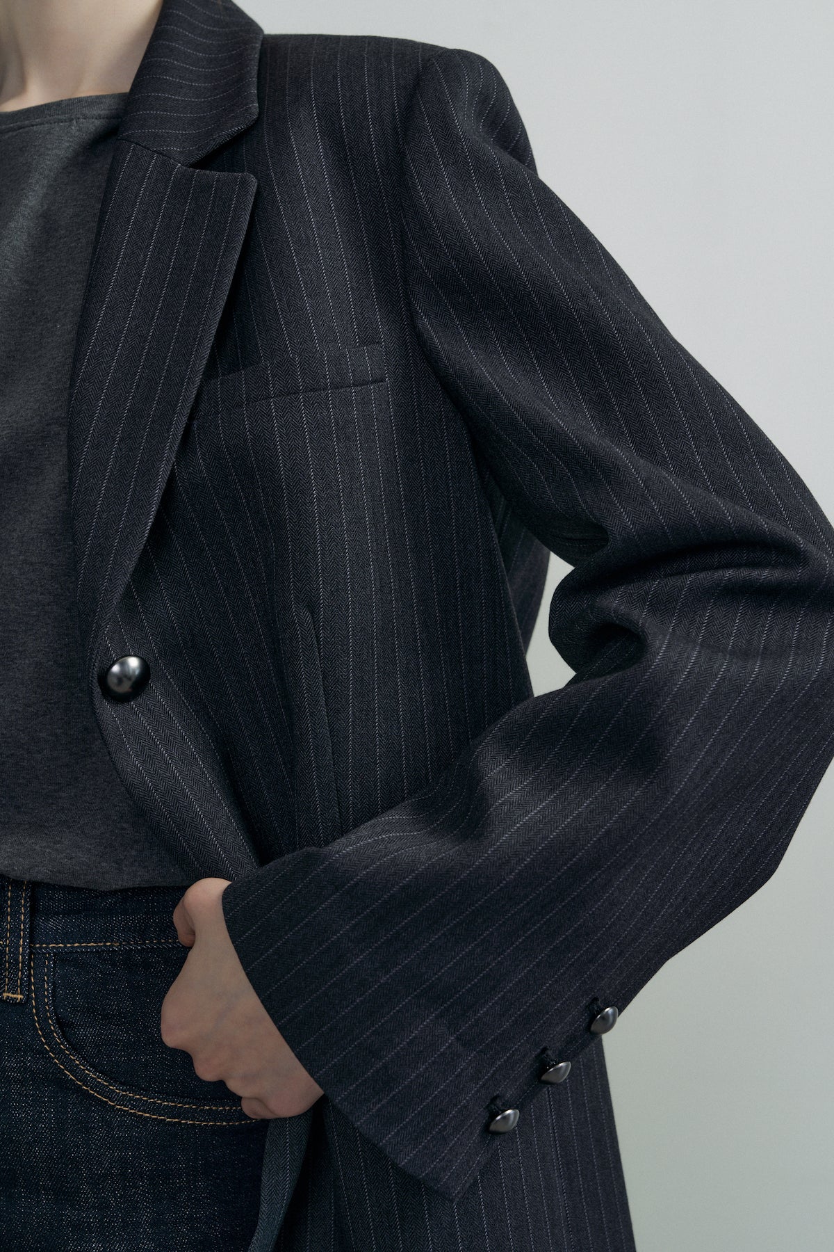 Herringbone Stripe Jacket In Charcoal