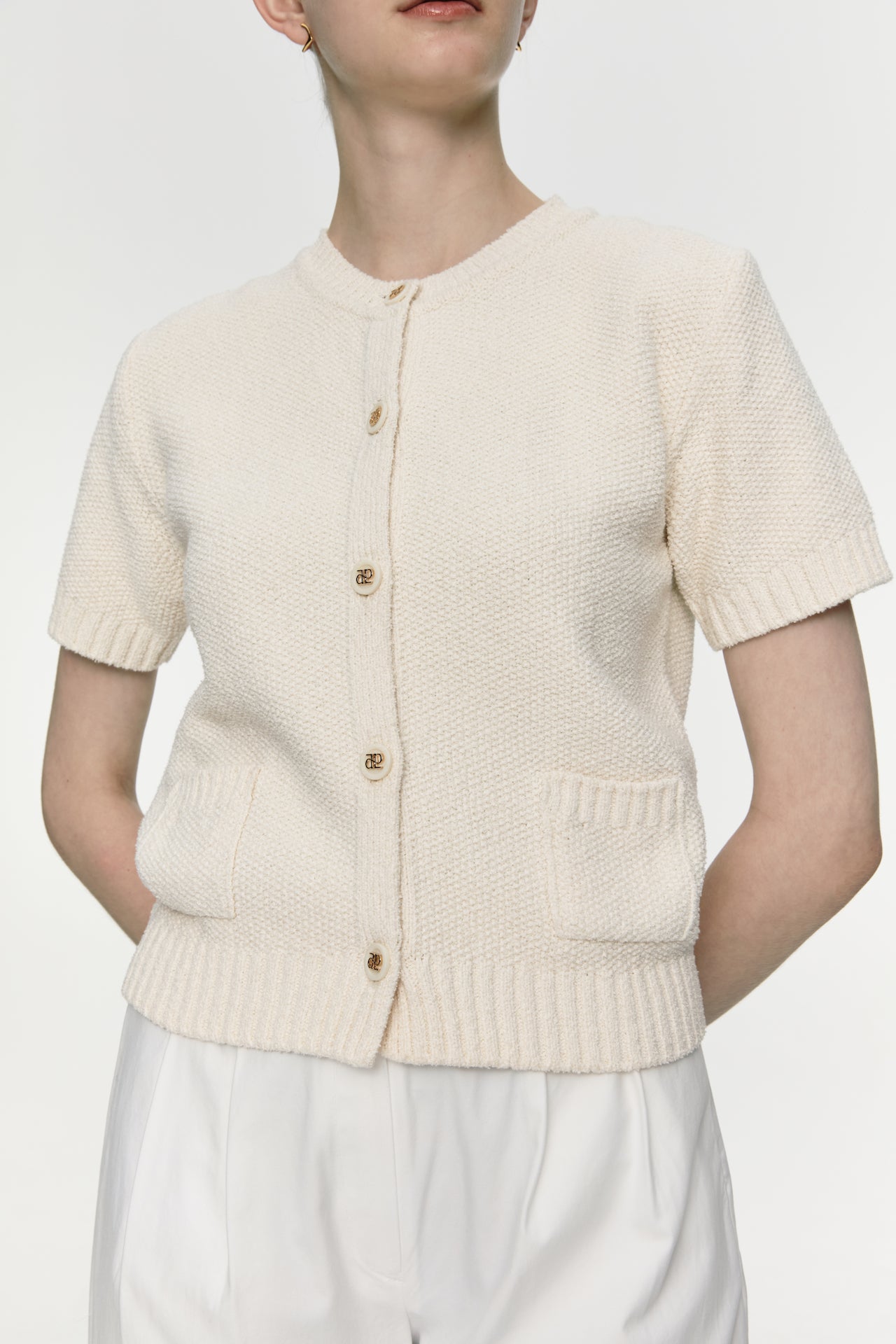 Half Sleeve Knit Cardigan In Ivory