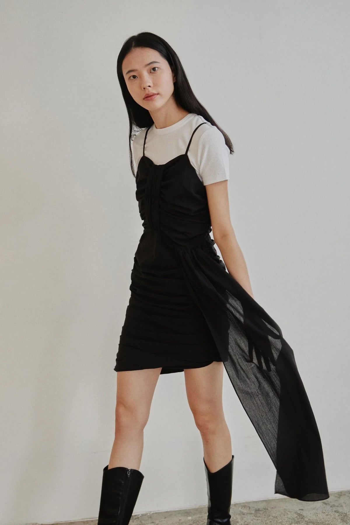 Shirring Mini Dress In Black