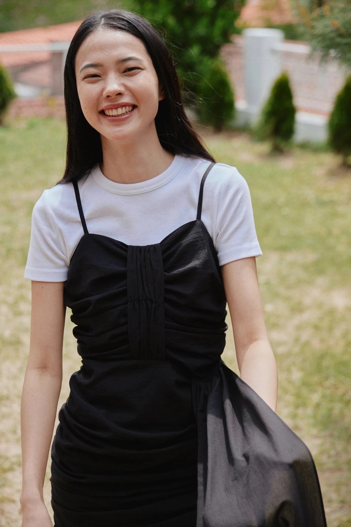 Shirring Mini Dress In Black