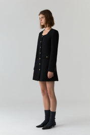 Wool Tweed Button Dress In Black