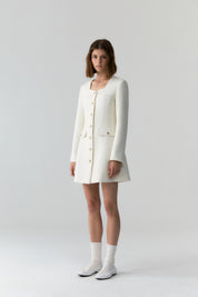 Wool Tweed Button Dress In Ivory