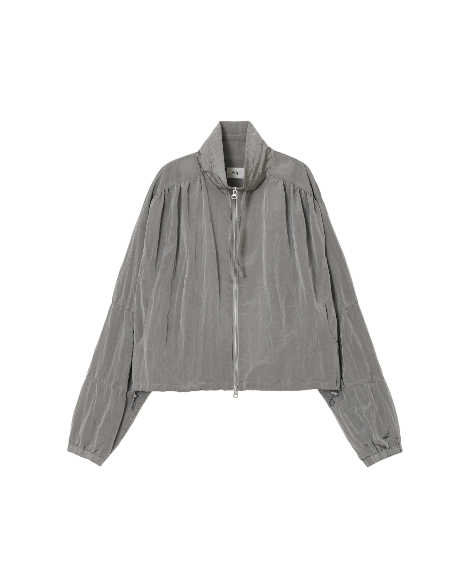 High Neck Shirring Blouson In Gray