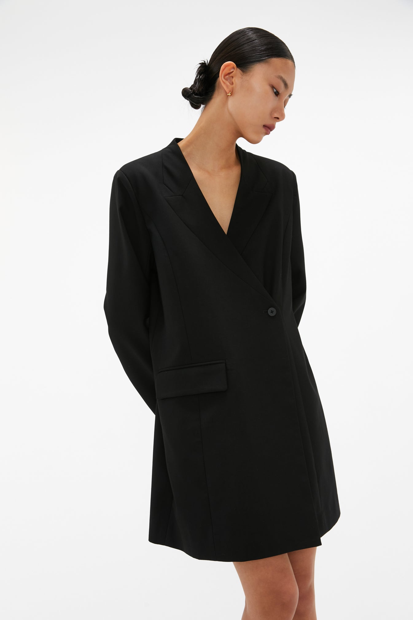 Black side button on sale dress