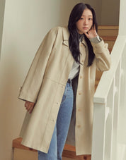Leather Trench Coat In Light Beige