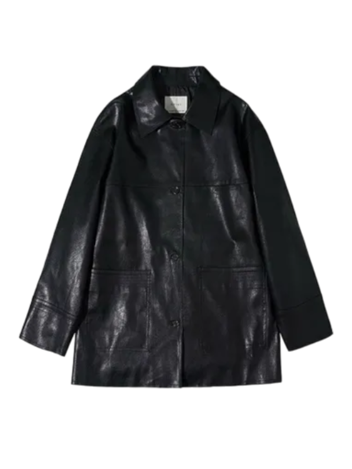 Faux Leather Oversized Half Jacket In Black