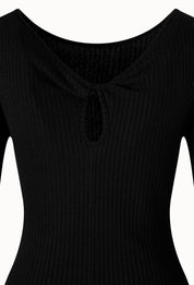 Twisted-back Cutout Ribbed Top In Black
