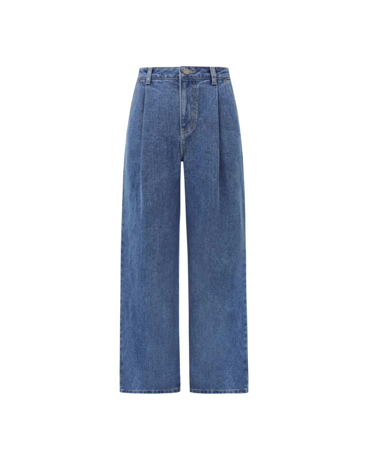 Pintuck Wide Denim Pants In Medium Blue