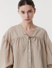Rayon Shirring Blouse In Beige