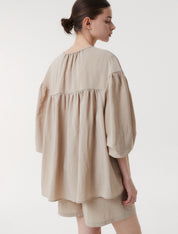 Rayon Shirring Blouse In Beige