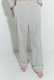 Striped Seersucker Pants In Gray