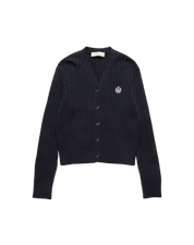 Crest Logo Cable Cardigan In French Navy