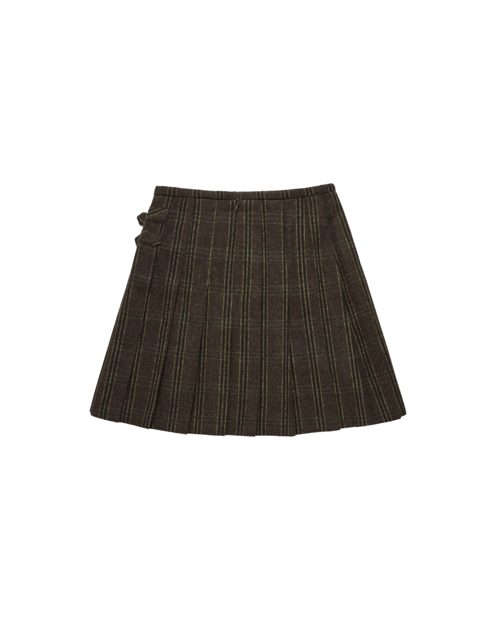 Buckle Pleats Mini Check Skirt In Brown Check