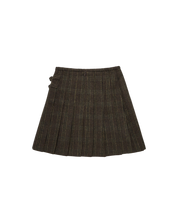 Buckle Pleats Mini Check Skirt In Brown Check