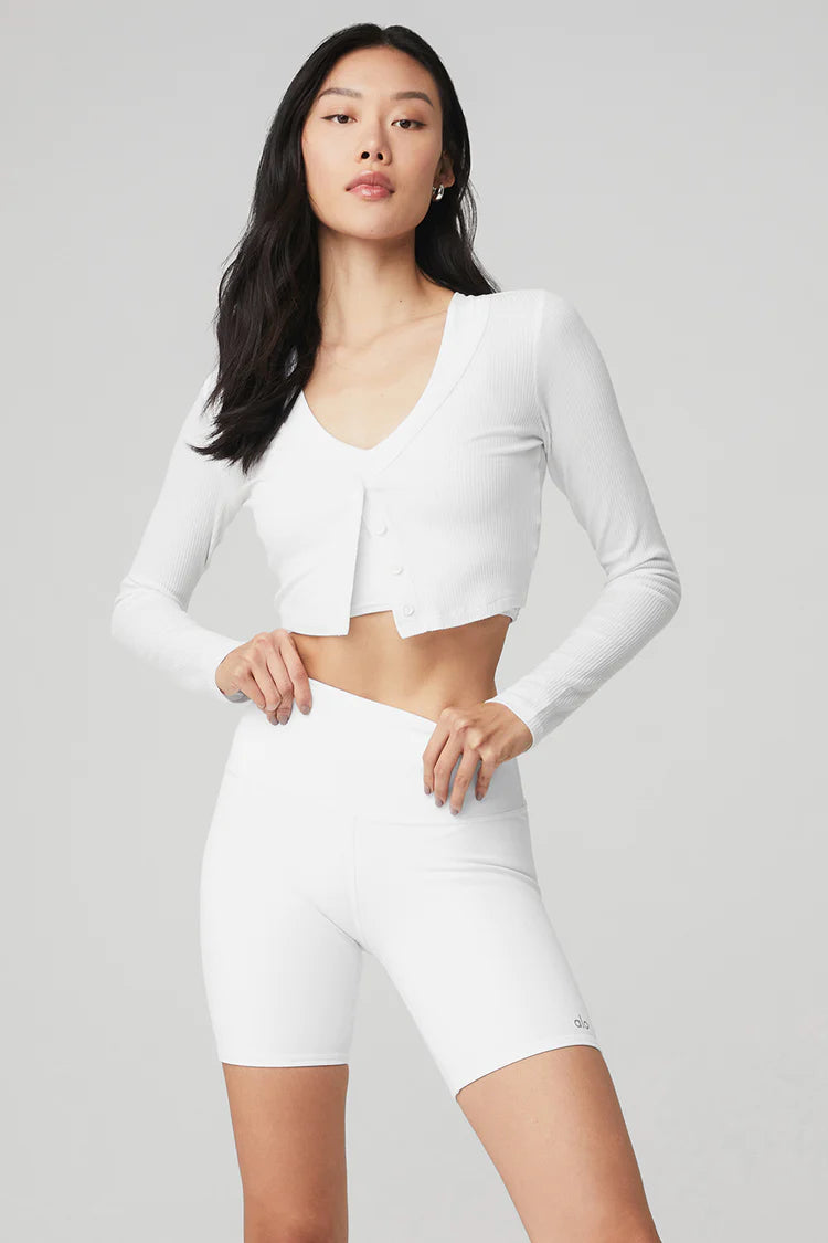 Ribbed Cropped Whisper Cardigan In White