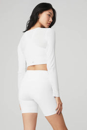 Ribbed Cropped Whisper Cardigan In White