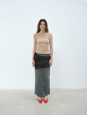 Washed Denim Long Skirt In Gray