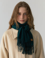 Cashmere Wool Blended Leather Point Muffler In Deep Green