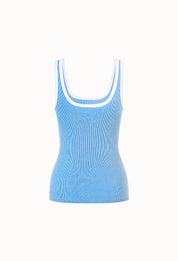 Contrast Binding Ribbed Tank Top In Striped Blue