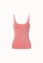 Contrast Binding Ribbed Tank Top In Striped Red