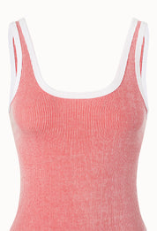 Contrast Binding Ribbed Tank Top In Striped Red