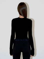 Ribbed Hole Knit Top In Black