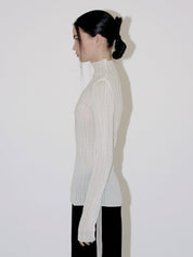 Pleats Long Slit Knit Top In Ivory