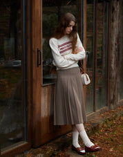 Pleats Long Skirt In Light Brown