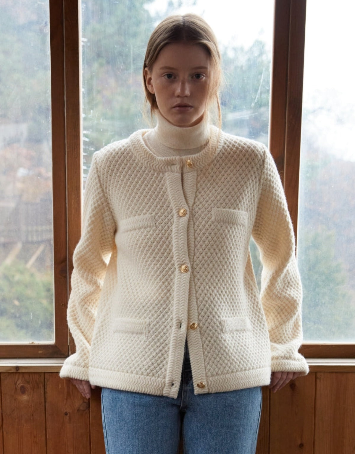 Tweed Knit Cardigan In Ivory STORiES