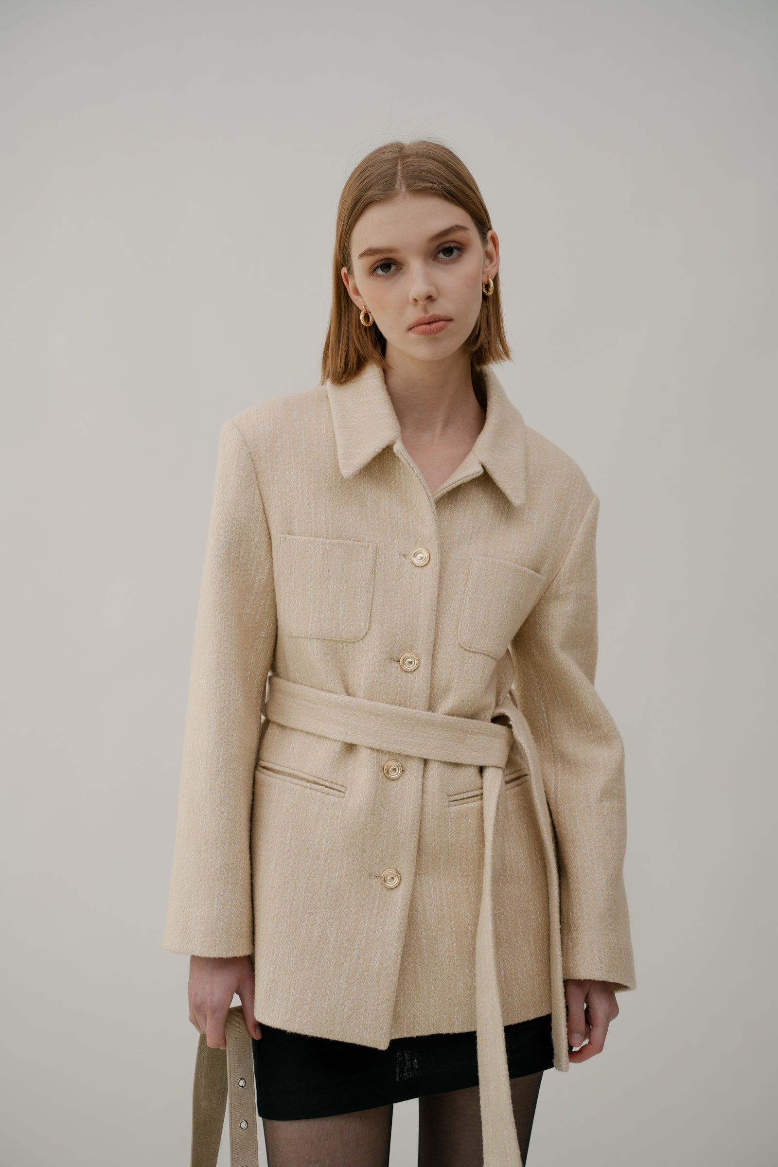 Beige 2024 belted jacket