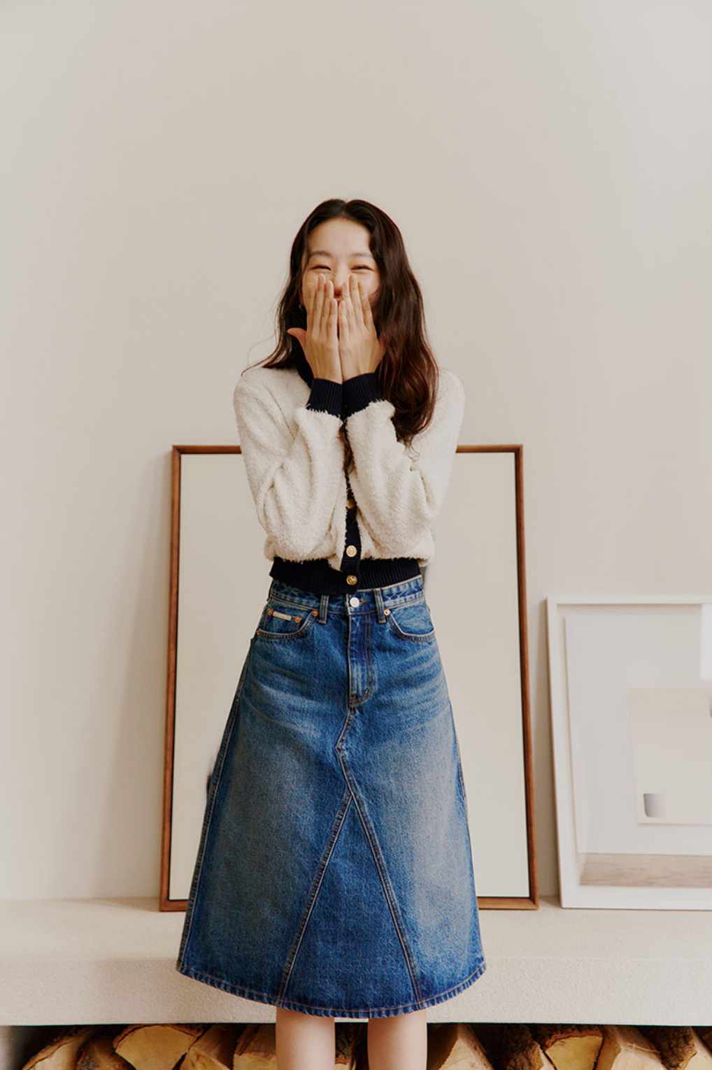 A line shop denim skirt outfit