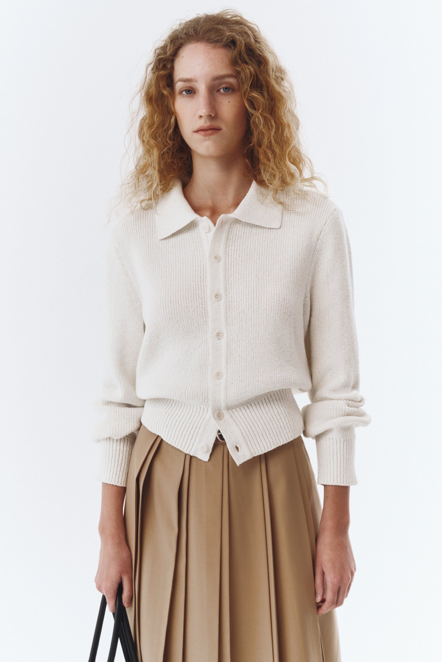 Unisex Open Collar Knit Cardigan In Off White