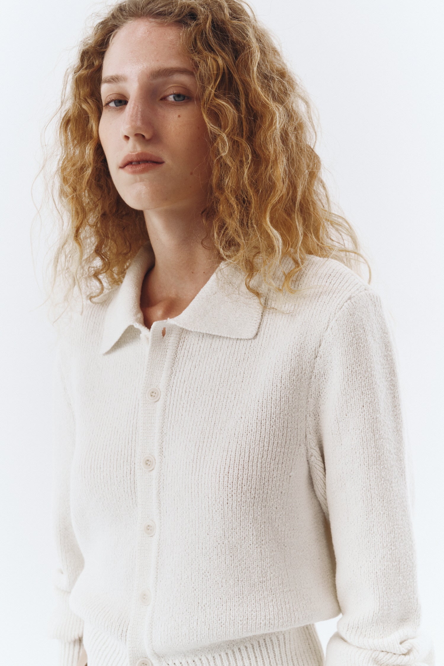 Unisex Open Collar Knit Cardigan In Off White