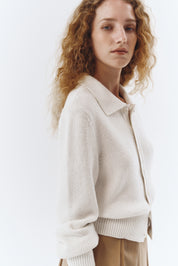 Unisex Open Collar Knit Cardigan In Off White