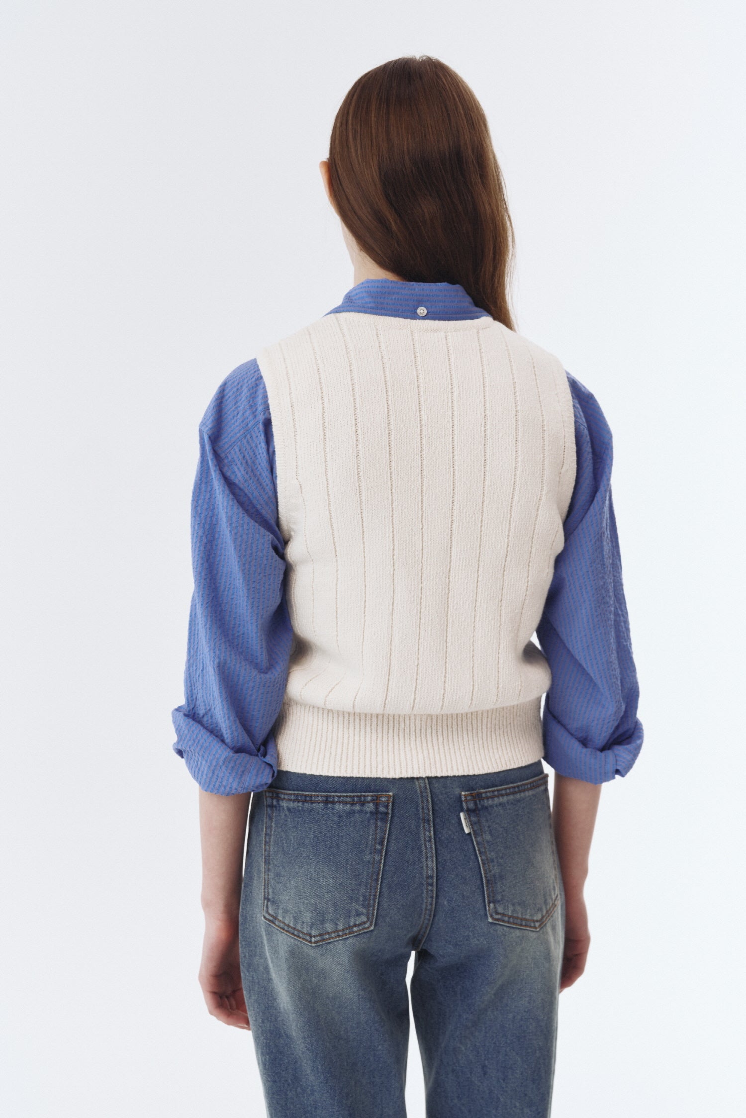Buttoned Cable Knit Vest In Cream