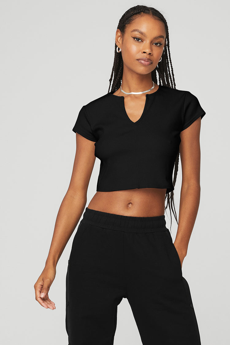 Ribbed Cropped Savvy Short Sleeve In Black