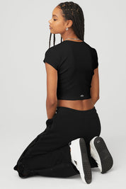 Ribbed Cropped Savvy Short Sleeve In Black
