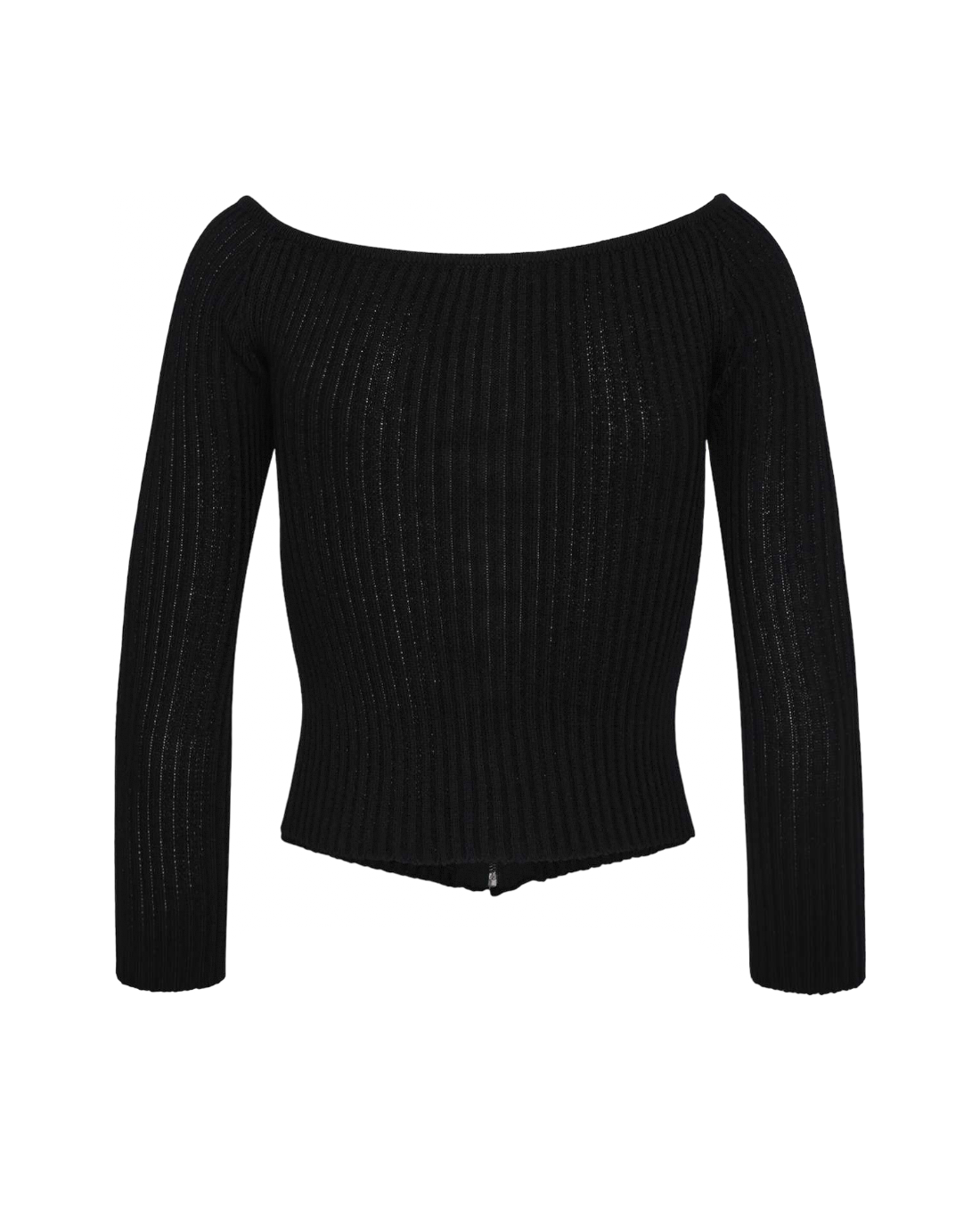 Ribbed Off-shoulder Zip Knit Top In Black