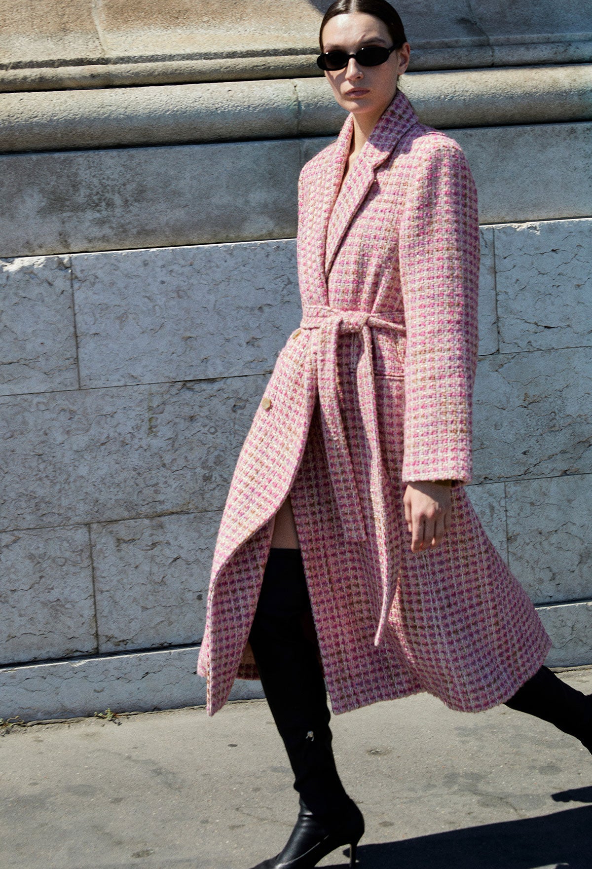 Tweed belted outlet coat