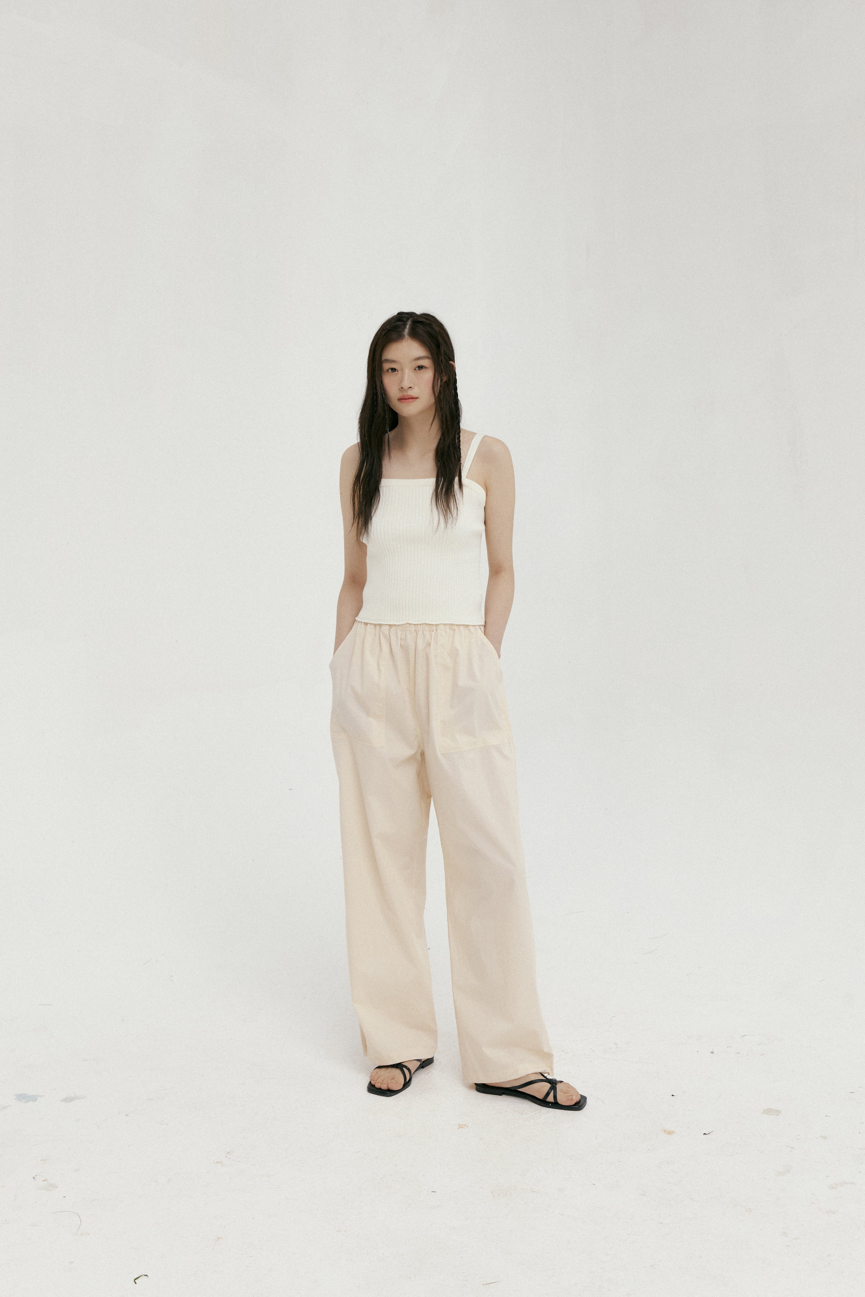 Cotton String Banded Pants In Cream