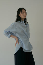 Linen Bamboo Blended Wrap Shirt In Sky Blue