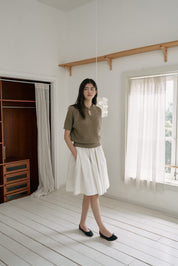 Pleated Banding Midi Skirt In Cream