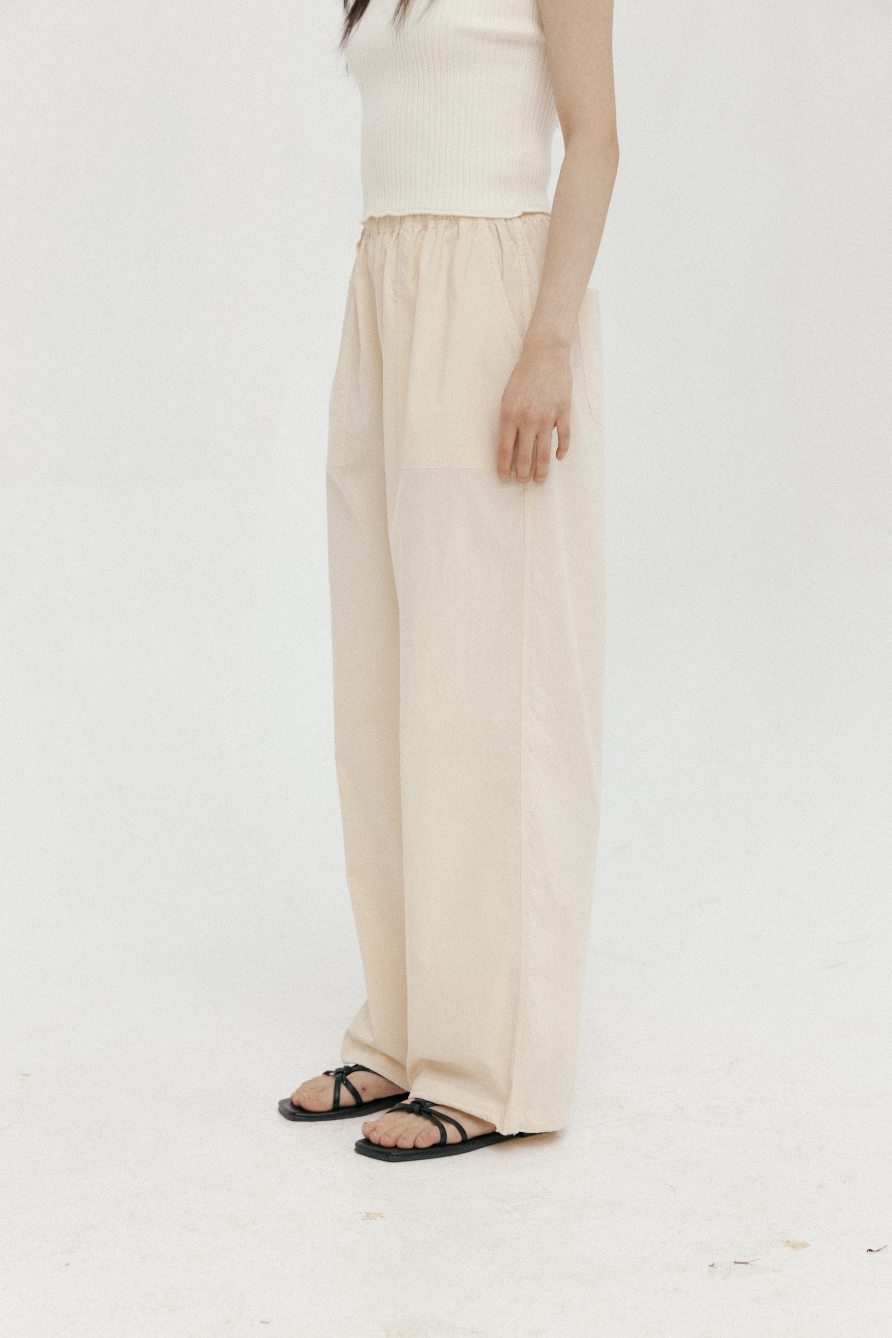 Cotton String Banded Pants In Cream
