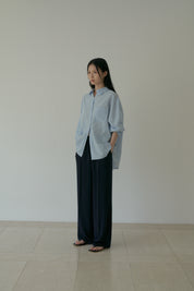 Linen Bamboo Blended Wrap Shirt In Sky Blue