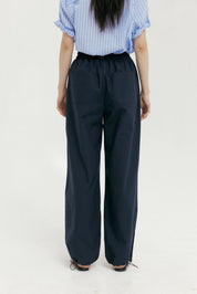 Cotton String Banded Pants In Navy