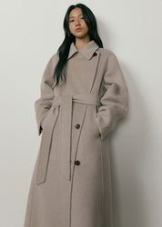 Handmade Cashmere Belted Coat In Ash Brown